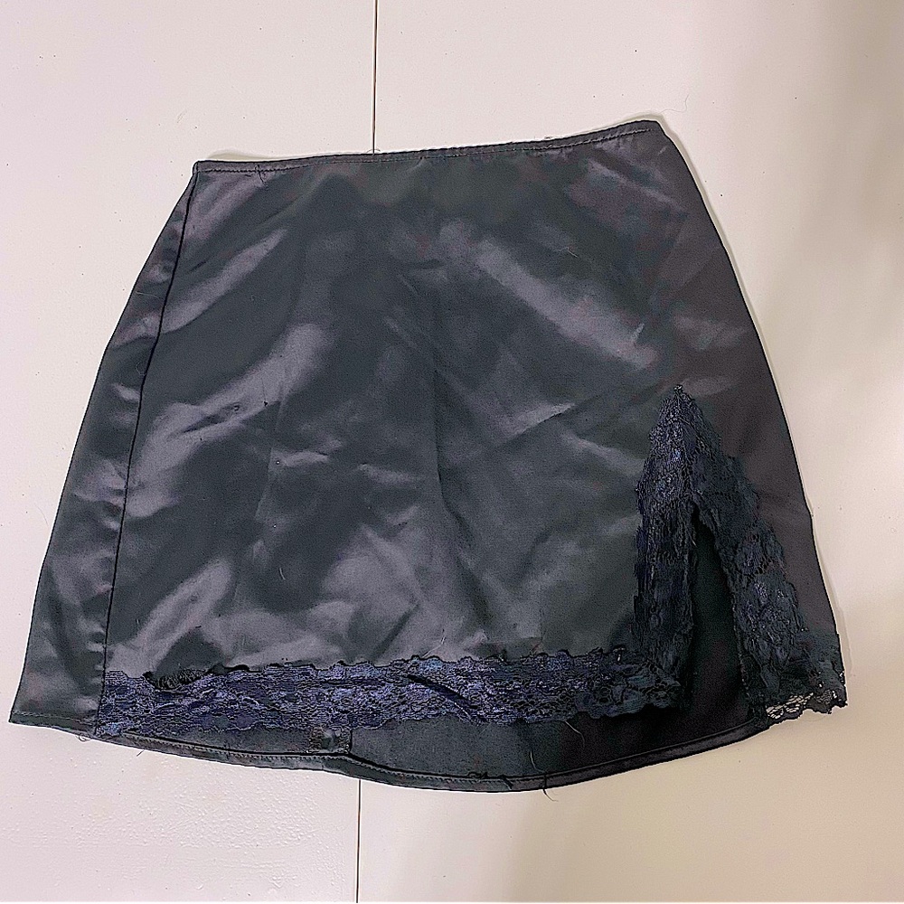 Mini Slip Skirt with Lace Slit Black Goth Dark Academia Romantic XS Forever 21